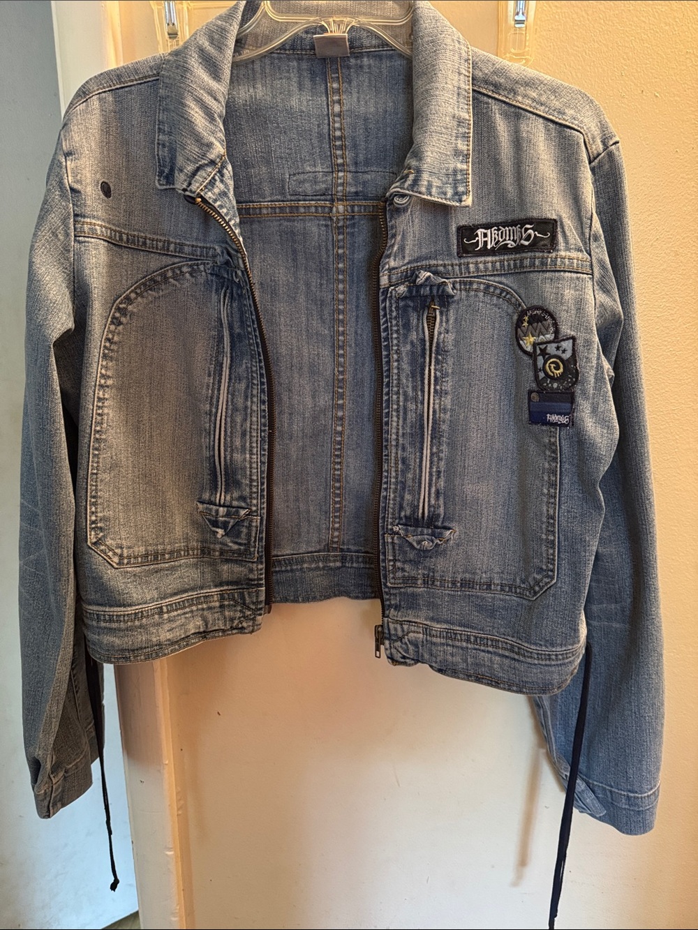 Light Blue Denim Jean Jacket with Patch Details